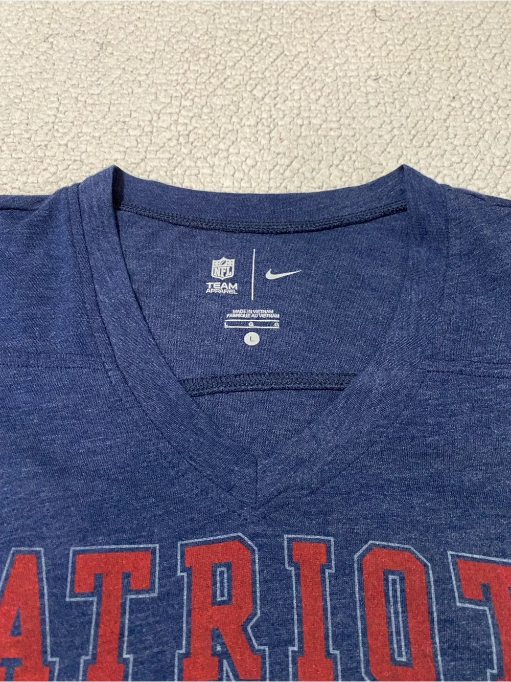 Nike Navy Patriots V-Neck Tee with Red & White Shoulder Panels
